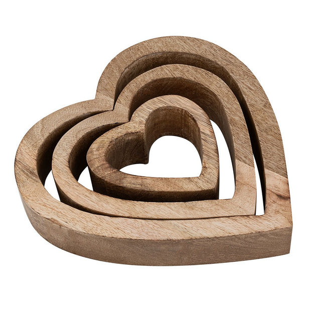 Decoratieve harten set van 3 houten figuren 24/18/11cm huwelijksdecoratie mangohout