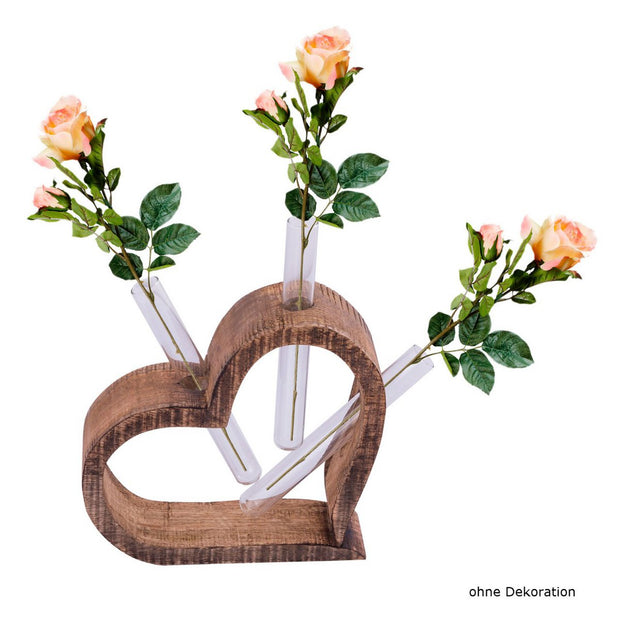 Tafeldecoratie harten 3-delig bloemenvaas huwelijkscadeau huwelijksdecoratie massief mangohout