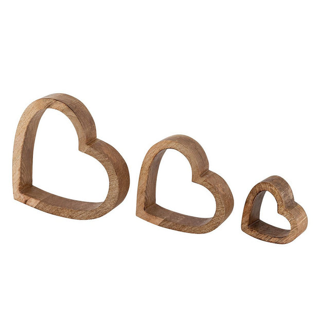 Decoratieve harten set van 3 houten figuren 24/18/11cm huwelijksdecoratie mangohout