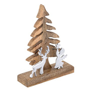Houten figuur kerstboom met hert en engel 20x27cm Masterbox 8-delige kerstdecoratie mangohout