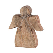 Decoratieve engel houten figuur 15x13cm geluksengel kerstdecoratie mangohout